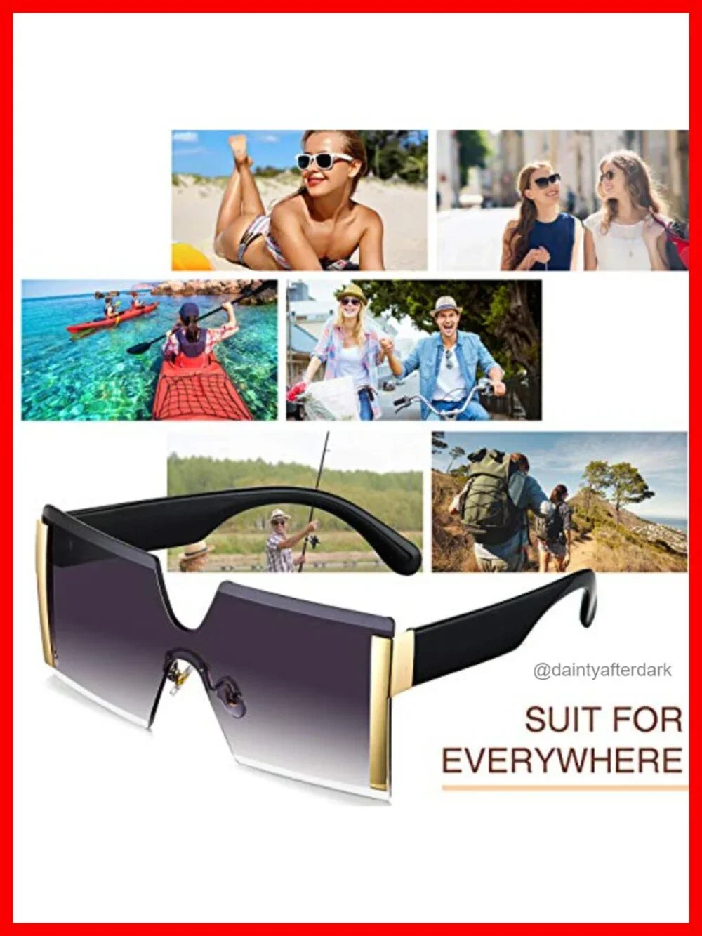 3 Pairs Oversized Rimless Square Sunglasses for Women Lightweight Plastic Metal